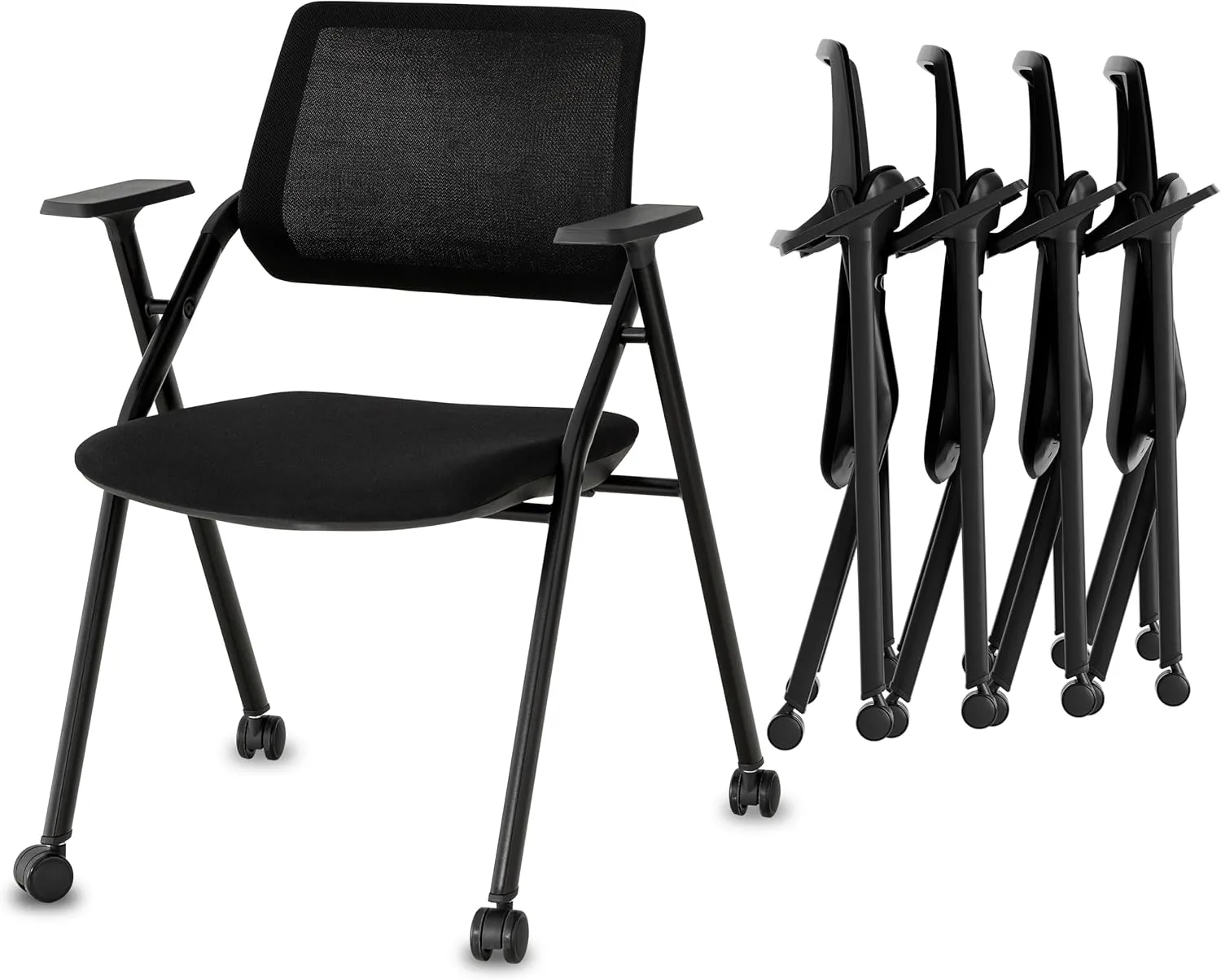 Okeysen 20 Pack Stackable Conference Room Chairs, Folding Office Chairs with Removable Wheels & Mesh Back, Foldable Chair for Meeting Room, Classroom, Trainingroom, Guest, Reception, Event.