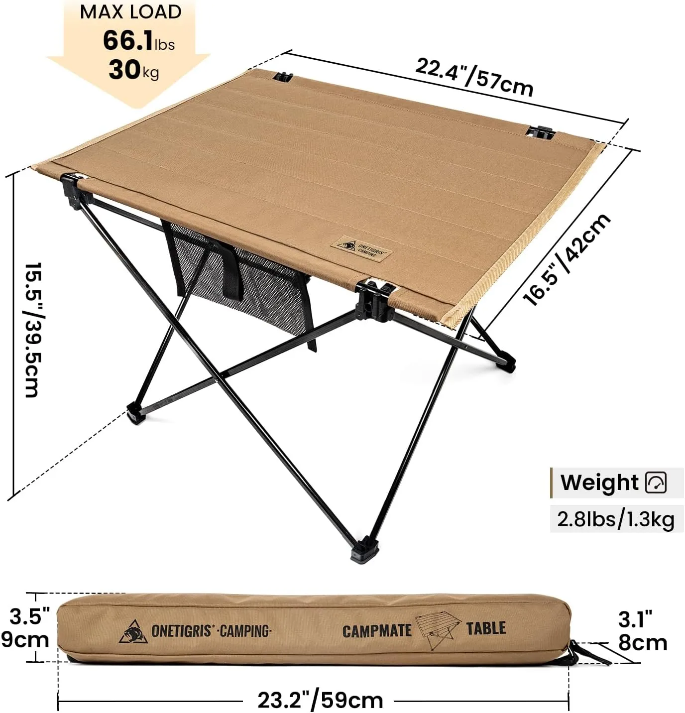 ONETIGRIS CAMPMATE Camping Table, Lightweight Folding Table Sturdy & Quick Setup, Holds Up to 66 lbs, Perfect for Camping, Hiking, Backpacking, Picnic, Beach, Travel