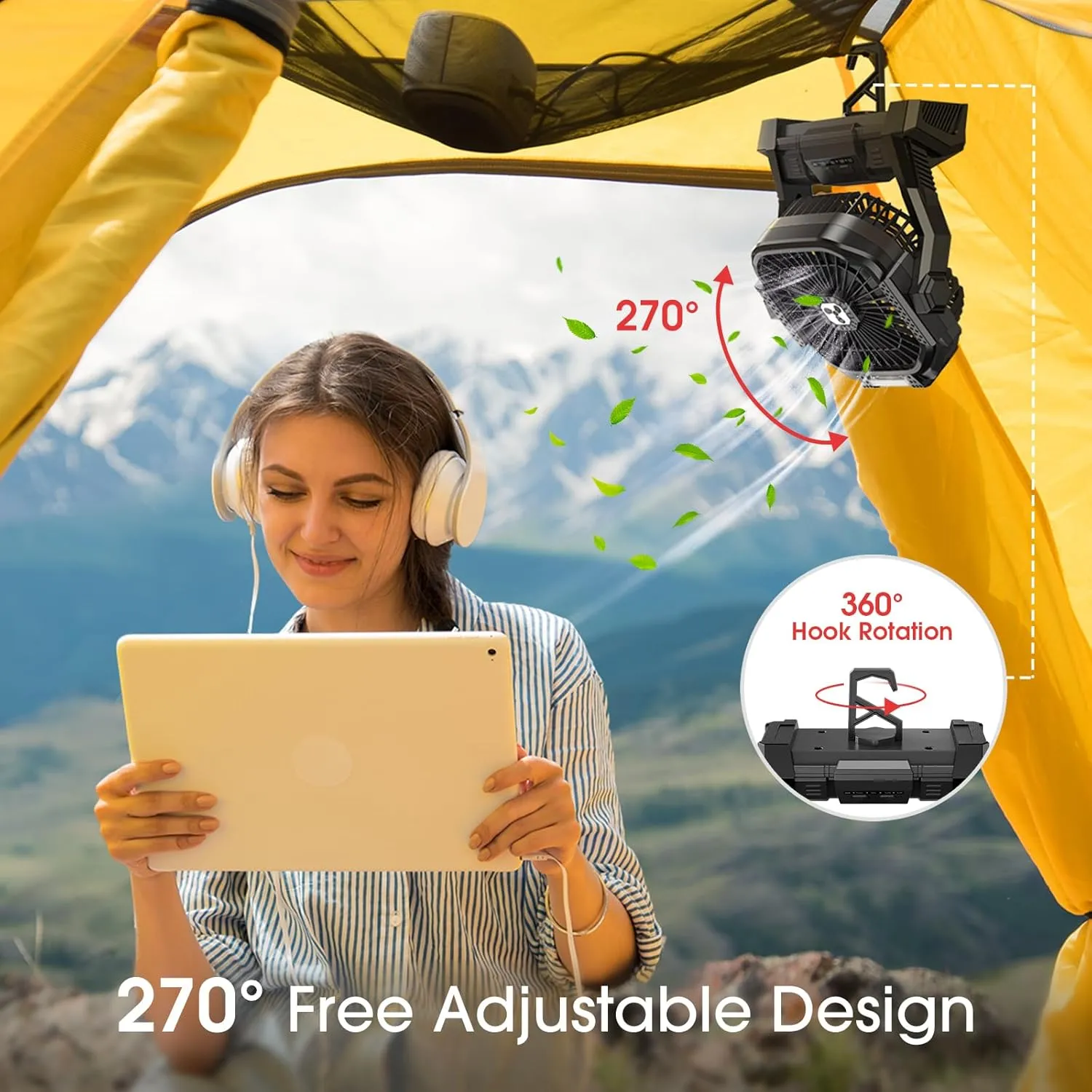 ONLYNEW Portable Fan Rechargeable, 20000mAh Cordless Battery Powered Fan with LED Lantern, USB C Battery Operated for Travel Bedroom Home Camping Tent Office Beach Desk Fishing Table
