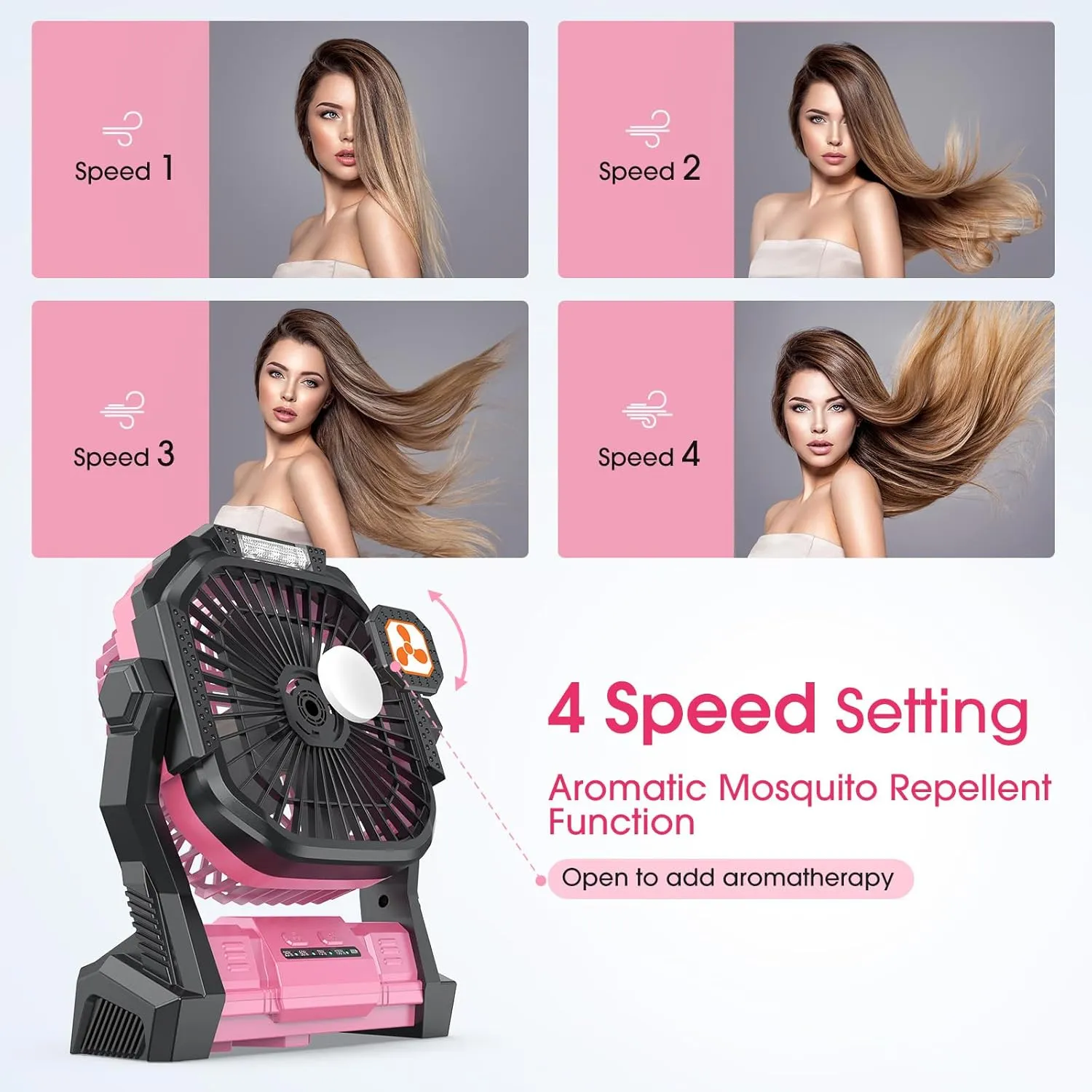 ONLYNEW Portable Fan Rechargeable, 20000mAh Cordless Battery Powered Table Fan with LED Lantern, USB C Battery Operated for Travel Home Camping Tent Office Beach Desk Fishing Pink