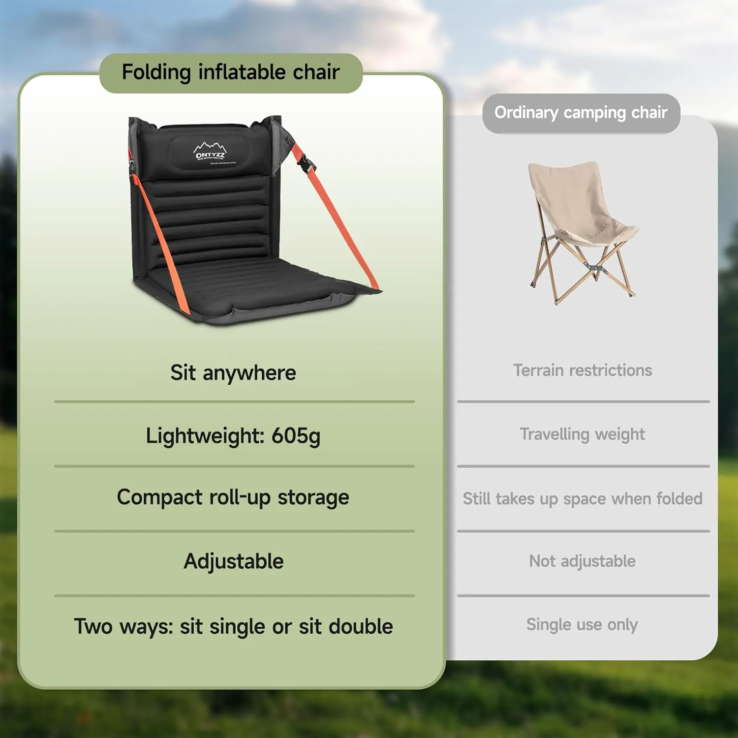 ONTYZZ Inflatable Portable Stadium Seat Waterproof Cushion with Backrest Lightweight Padded Seat Cushion for Camping