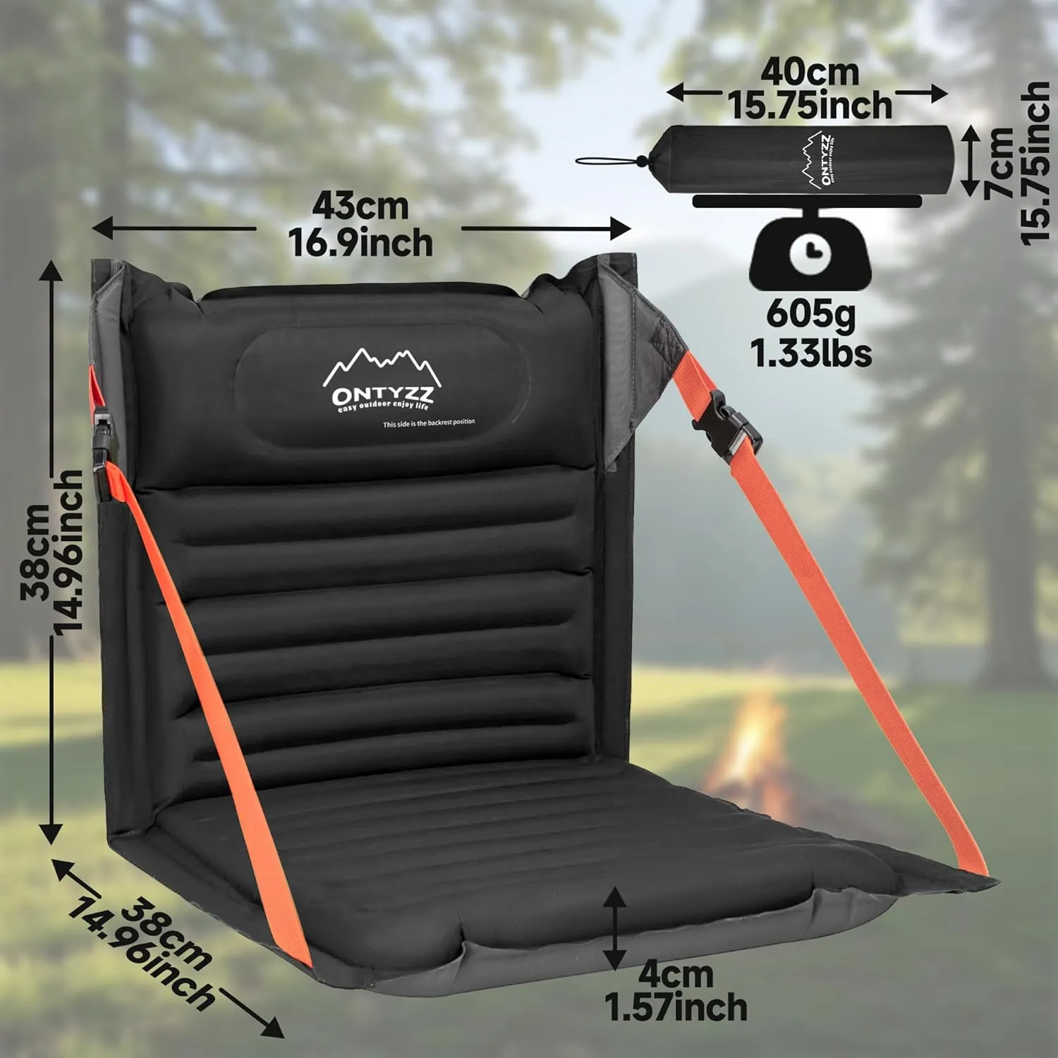 ONTYZZ Inflatable Portable Stadium Seat Waterproof Cushion with Backrest Lightweight Padded Seat Cushion for Camping