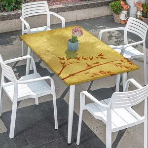 Orange Gold Fitted Tablecloth Cover, Watercolor Print Bamboo Stems Tablecloth Elastic Edge Fitted Table Cover Leaves Bamboo Fits up 5 Foot Tables