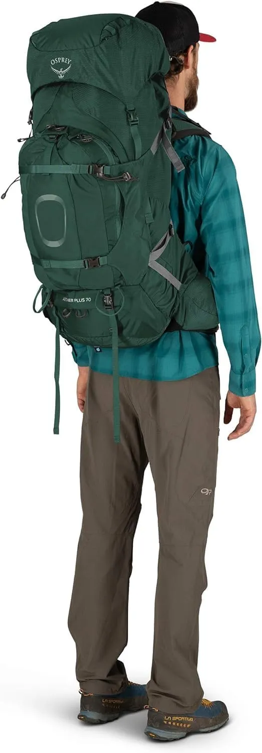Osprey Aether Plus 70L Men's Backpacking Backpack, Axo Green, L/XL
