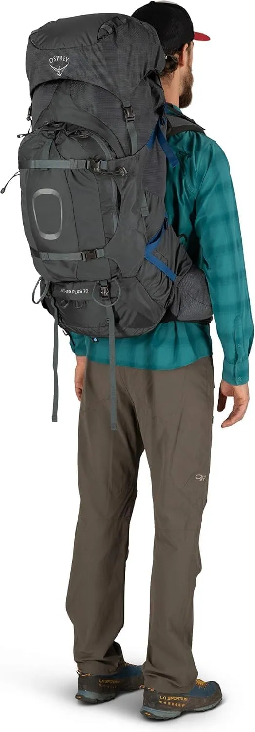 Osprey Aether Plus 70L Men's Backpacking Backpack, Eclipse Grey, S/M