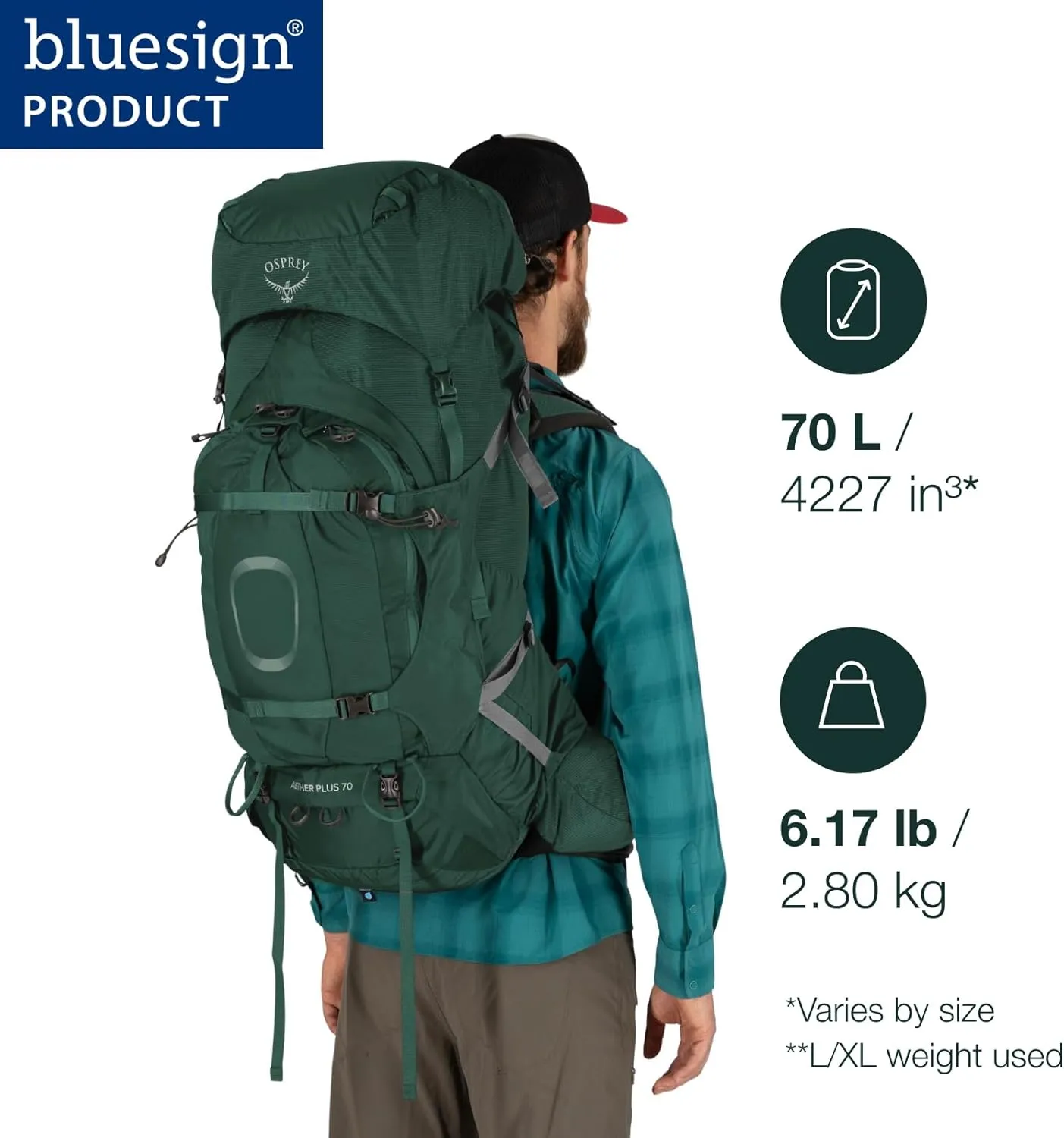 Osprey Aether Plus 70L Men's Backpacking Backpack, Eclipse Grey, S/M