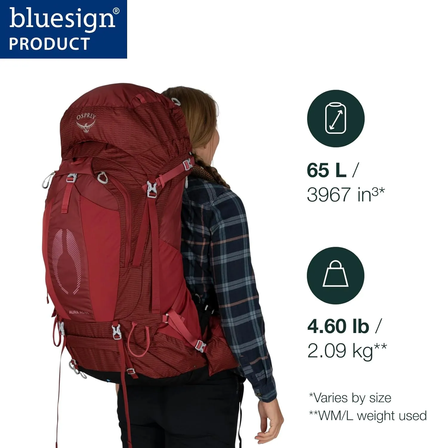 Osprey Aura AG 65L Women's Backpacking Backpack, Tungsten Grey, WM/L