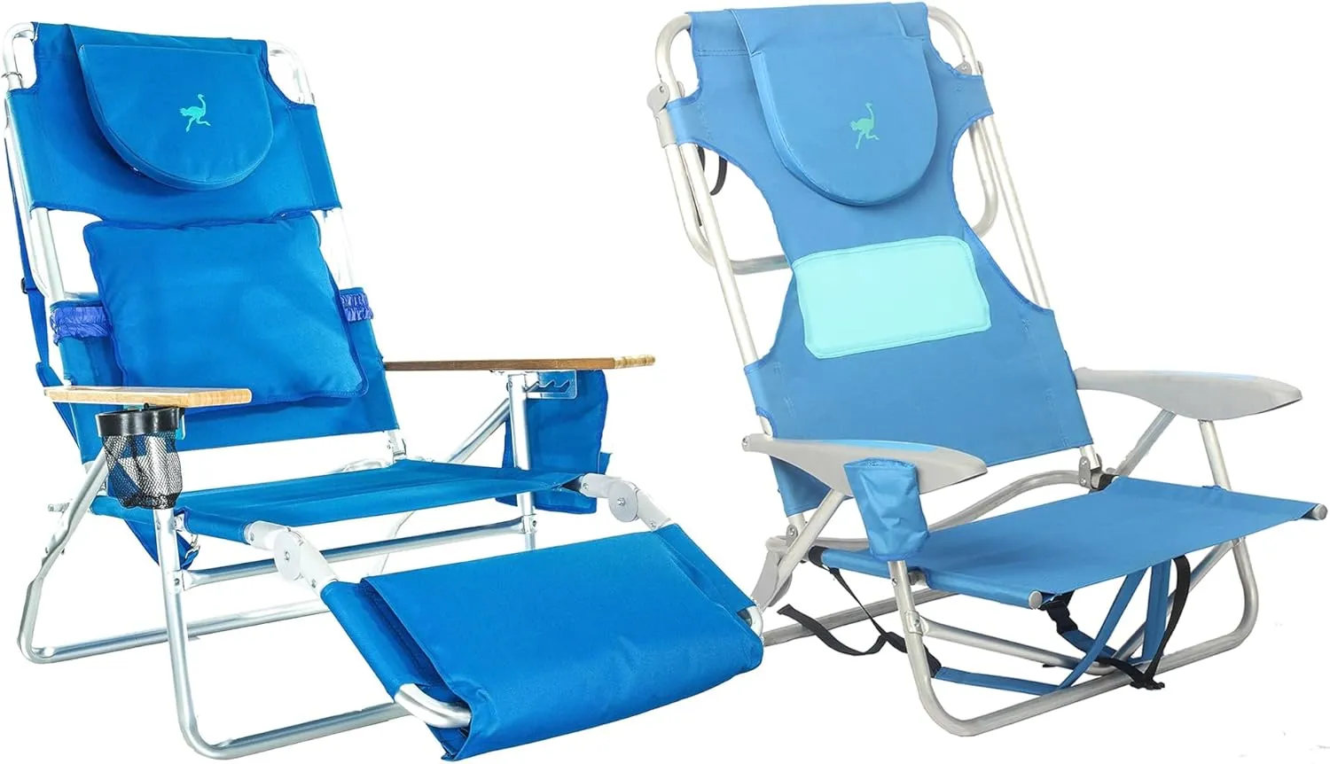 Ostrich Deluxe 3N1 Padded Sports Chair w/5 Positions and Footrest & Outdoor Ladies Comfort On-Your-Back Backpack Beach Seat w/5 Seat Positions, Blue
