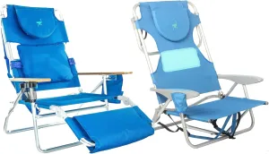 Ostrich Deluxe 3N1 Padded Sports Chair w/5 Positions and Footrest & Outdoor Ladies Comfort On-Your-Back Backpack Beach Seat w/5 Seat Positions, Blue