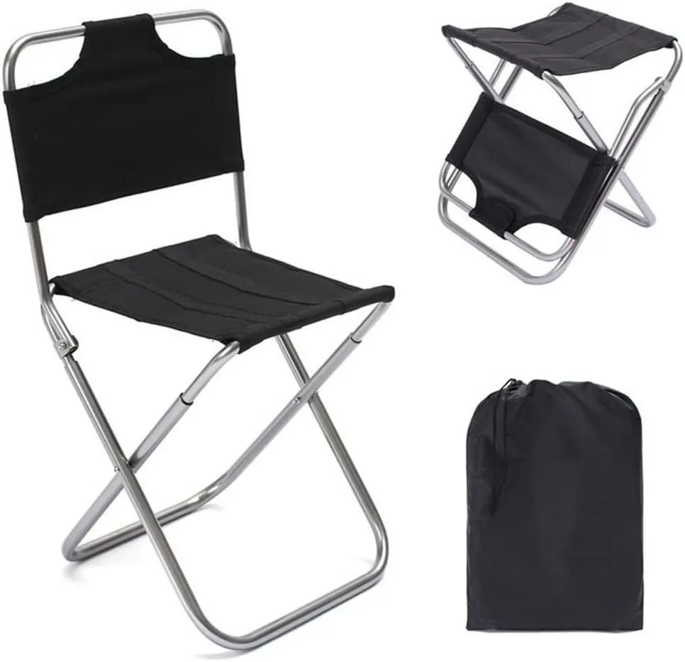 Outdoor Camp Chairs, Camping Chair Ultralight Outdoor Folding Chair Portable Backrest Fishing Stool Aluminum Art Sketching Bench Chair Lawn Chairs Adults, Black