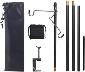 Outdoor Camping Hiking Lamp Post Pole Foldable Portable Fishing Light Lantern Fixing Stand Aluminum Alloy for Ground Table 2 in1