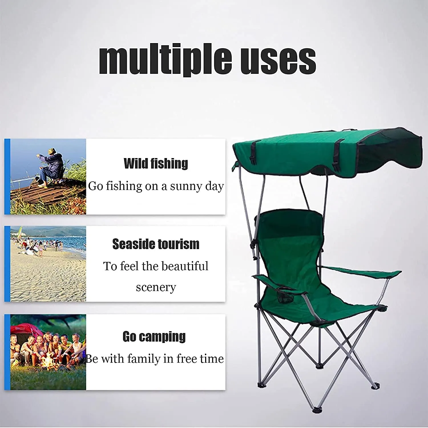 Outdoor Chair Folding Camping Chair Camping Chair With Shade Canopy Chair, Folding Recliner, Adjustable Outdoor Beach Lightweight Sunshade Folding Chairs Camping Chair Foldable Chair ( Color : Blue ,