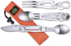 Outdoor Edge ChowPal - Mealtime Multitool with Folding Knife, Fork, Spoon, Bottle Opener, Can Opener, Graduated Wrench, and Screwdriver - 100% Stainless Steel Construction with Nylon Storage Pouch