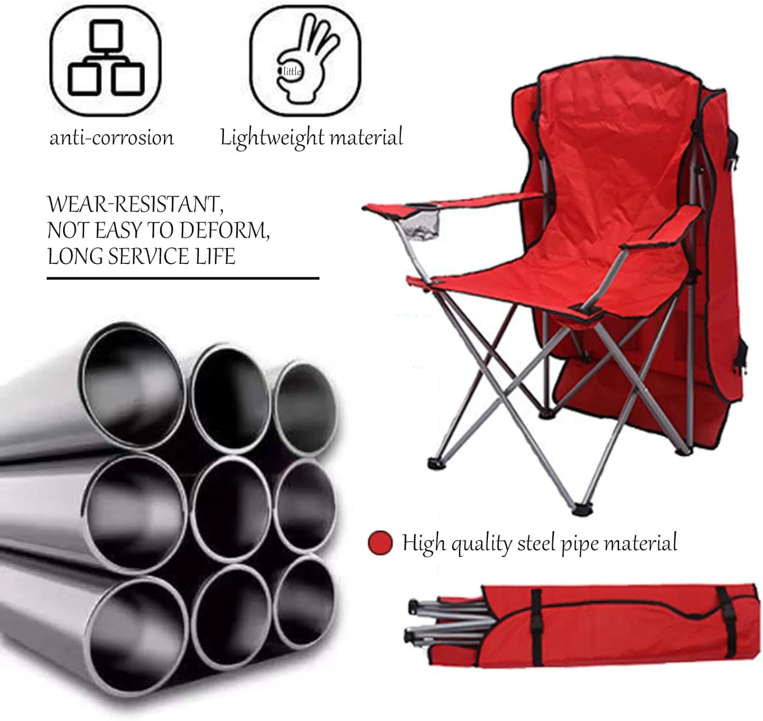 Outdoor Folding Chair Camping Heavy Duty Breathable Mesh Back Armrest Lawn Chairs Portable Camping Chair, with Cup Holder and Back Belt,A,50 * 120CM (B 50 * 120CM)