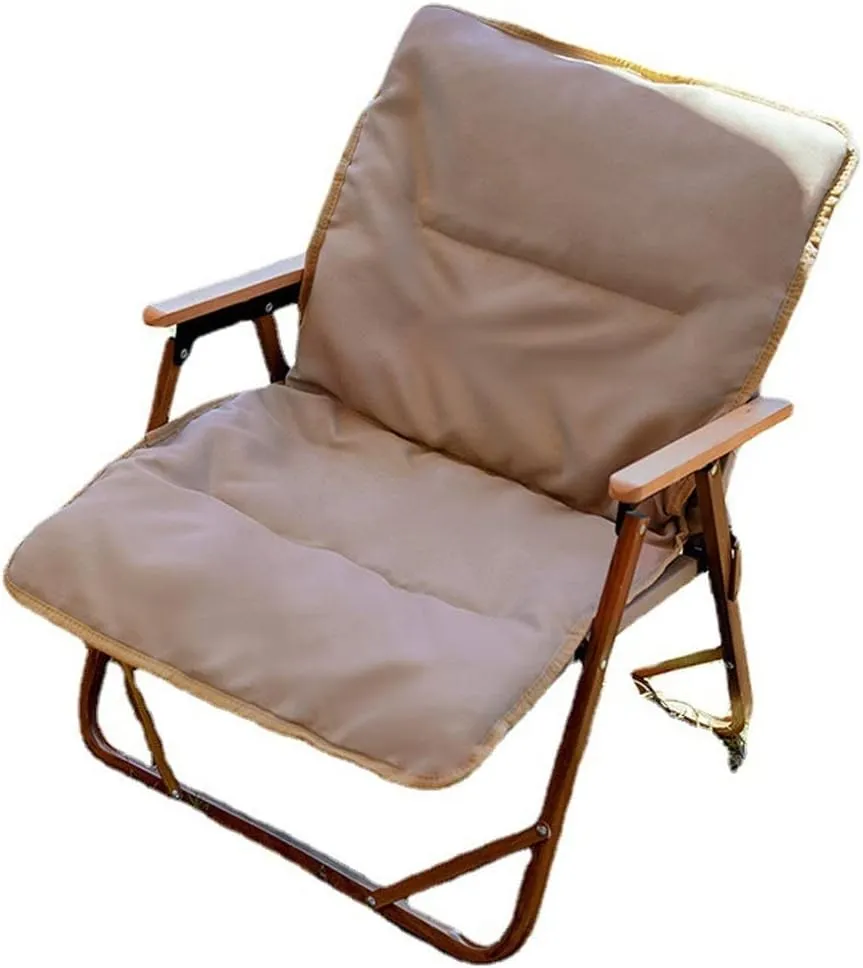 Outdoor Folding Chair Outside Camping Chairs Adjustable Reclining Pillow Lawn Side Pockets Portable Lightweight Hiking Beach BackrestBrown