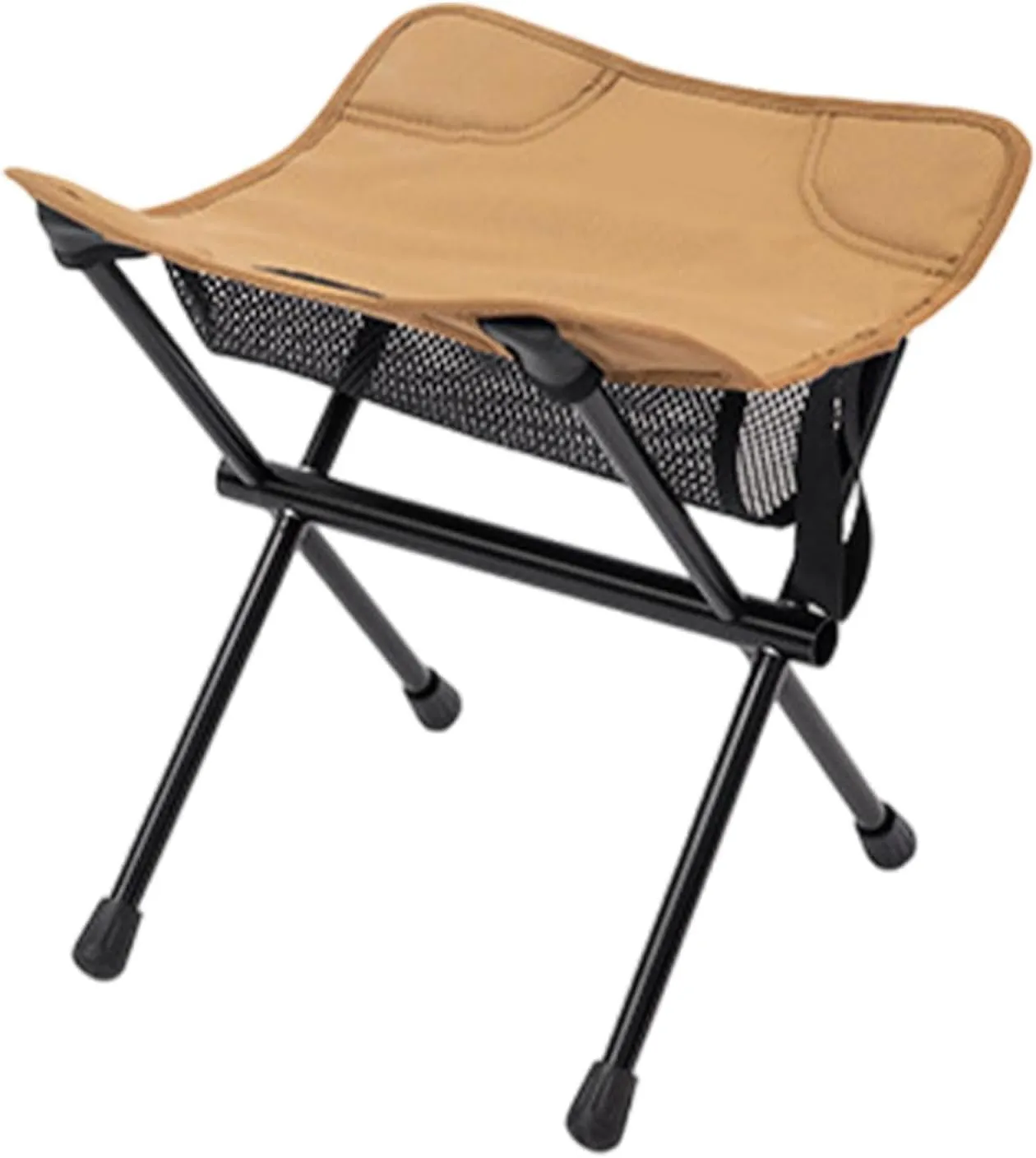 Outdoor Foot Stool for Camping with Mesh Storage Pocket Fishing Chair for Travel, Khaki