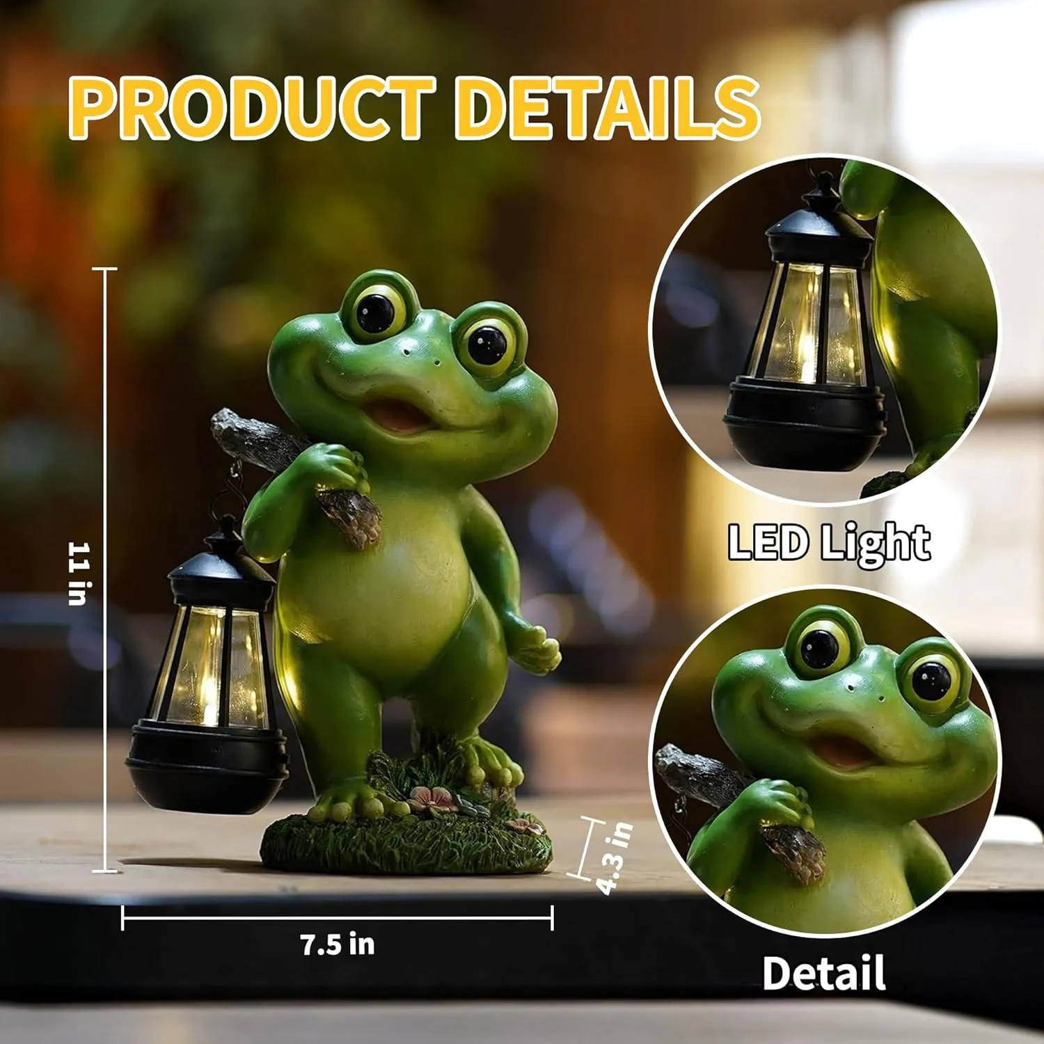 Outdoor Frog Garden Decor: 11'' Yard Decoration with LED Lantern Funny Solar Frog Statue Gifts for Women Mother's Day Housewarming Gift