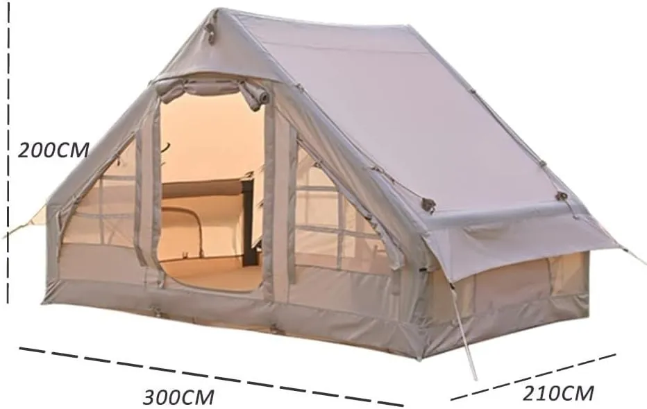 Outdoor Inflatable Camping Tent with Pump, 3-4 Person Glamping Tents, Easy Setup 4 Season Waterproof Windproof House for Fishing, Camping & Hiking,Cotton Material (Oxford Cloth Material)