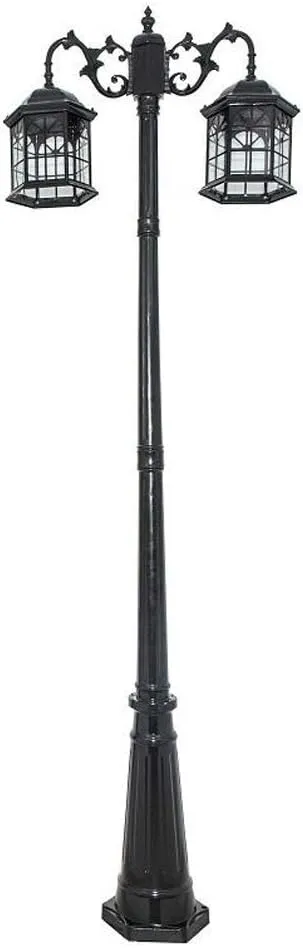 Outdoor Lamp Post Light,Traditional Victorian Cast Aluminum Double Heads Landscape High Pole Light Vintage Street Lamp with Clear Glass Gard(Black-Height 280cm)
