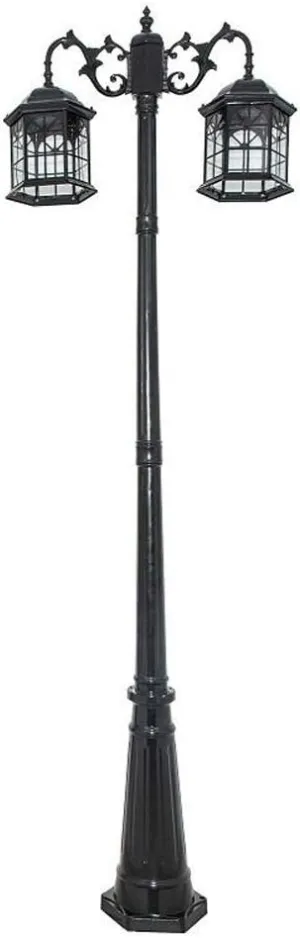 Outdoor Lamp Post Light,Traditional Victorian Cast Aluminum Double Heads Landscape High Pole Light Vintage Street Lamp with Clear Glass Gard(Black-Height 280cm)