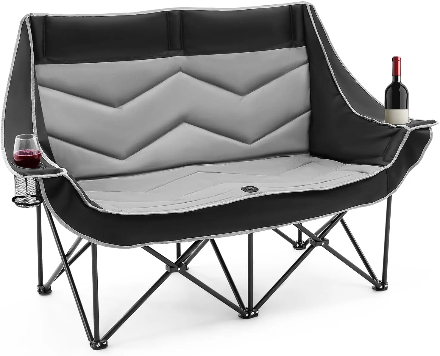 Outdoor Oversized Foldiong Double Camping Chair for Adults Heavy-Duty Fully Padded Portable Camping Couch Loveseat with 2 Cup Holders Support 600 lbs for Beach, Lawn, Backyard, Campsites, Patio