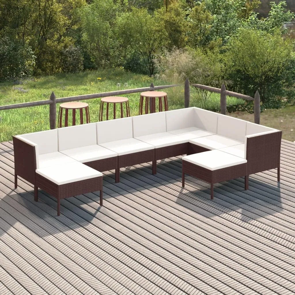 Outdoor Patio Furniture,9 Piece Patio Lounge Set with Cushions Poly Rattan BrownDesigned for Camping, Resting, Outdoors.