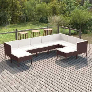 Outdoor Patio Furniture,9 Piece Patio Lounge Set with Cushions Poly Rattan BrownDesigned for Camping, Resting, Outdoors.
