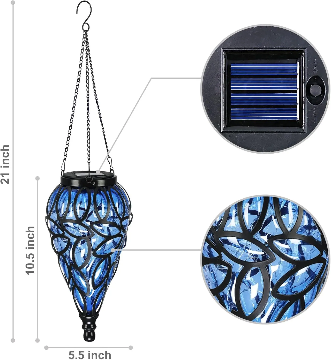 Outdoor Plastic Solar Hanging Lantern, 15 Cool White LEDs Twinkle Effect Tear-Shaped Hanging Lantern Decor Garden Decorative Solar Lights for Backyard, Patio and Lawn
