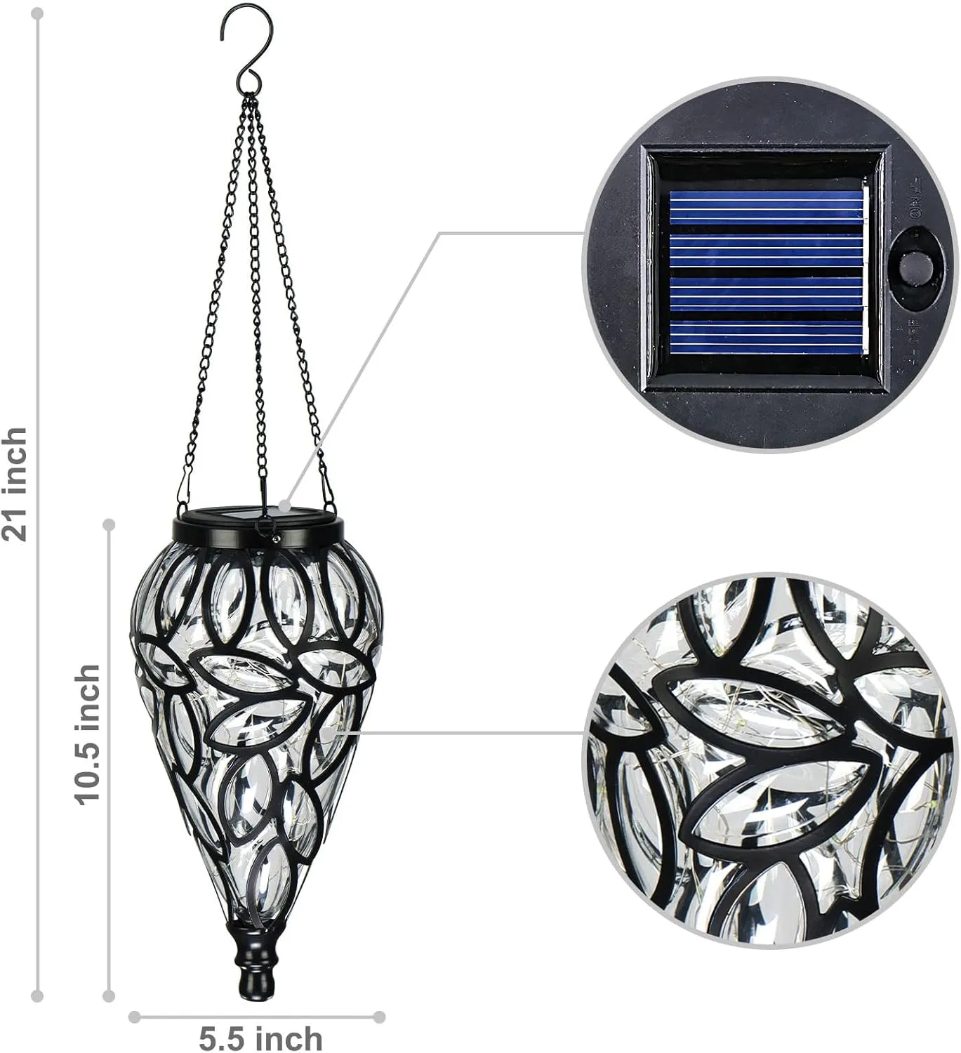 Outdoor Plastic Solar Hanging Lantern, 15 Cool White LEDs Twinkle Effect Tear-Shaped Hanging Lantern Decor Garden Decorative Solar Lights for Backyard, Patio and Lawn