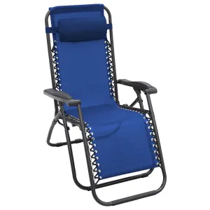 Outdoor Reclining Deck Chair with Padded Headrest - Grey