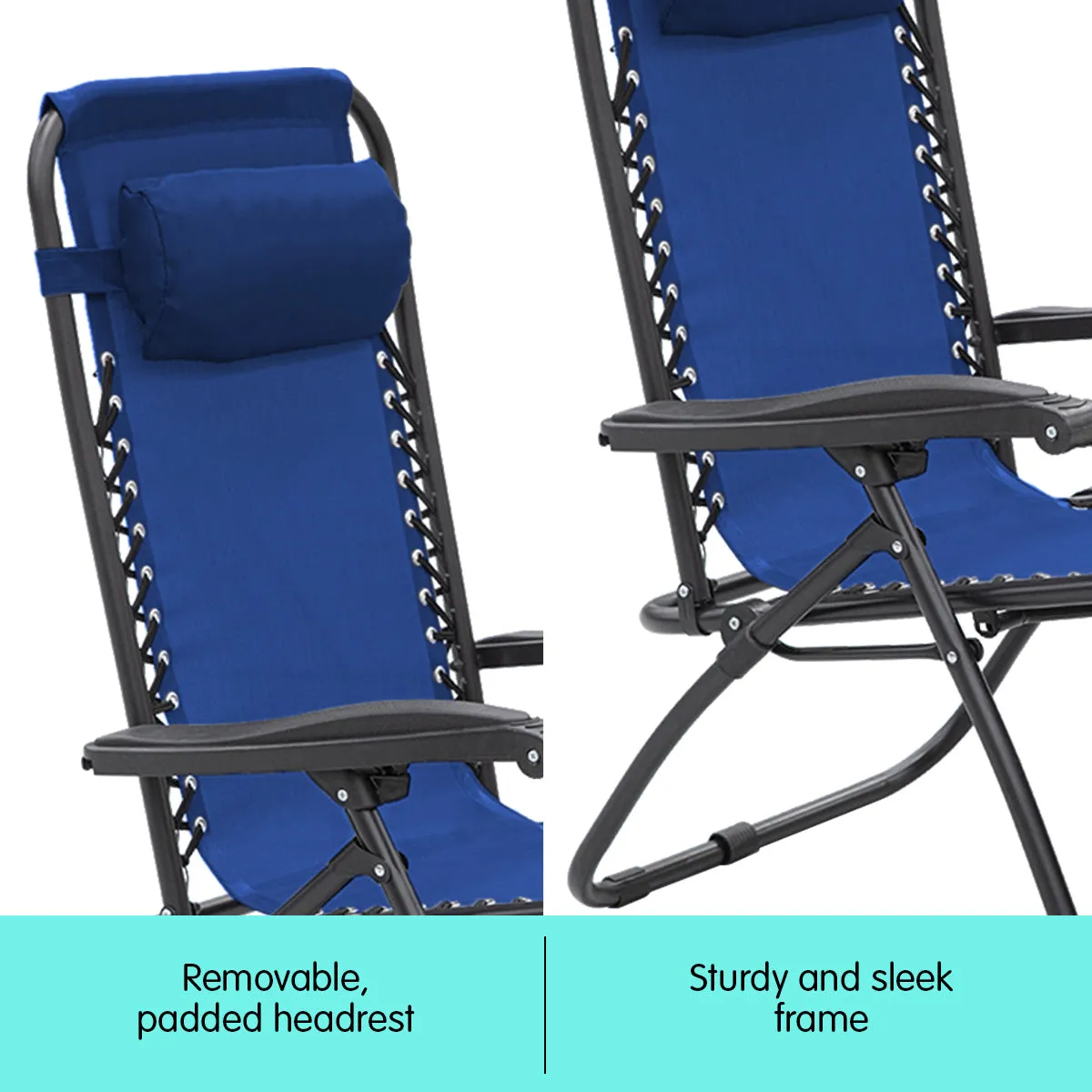 Outdoor Reclining Deck Chair with Padded Headrest - Grey