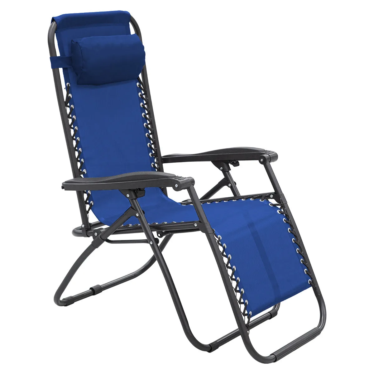 Outdoor Reclining Deck Chair with Padded Headrest - Grey