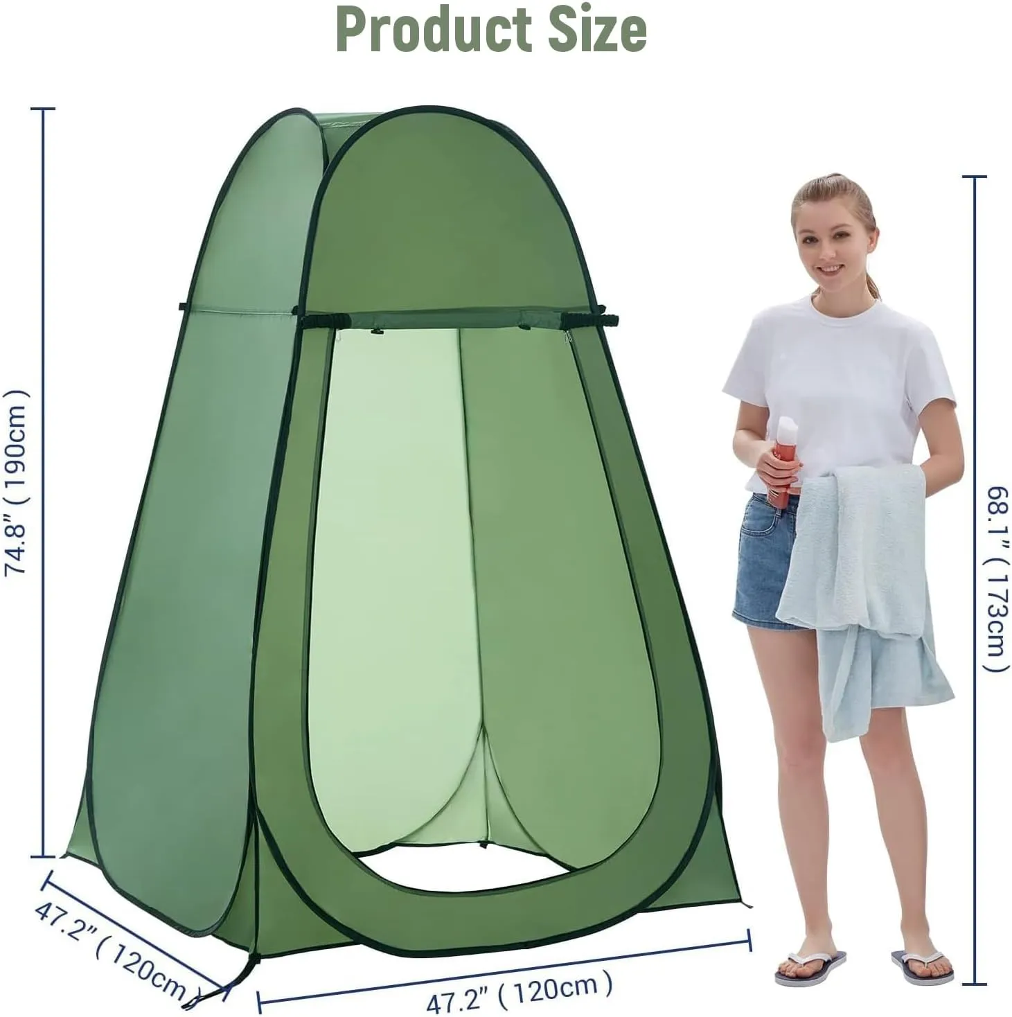 Outdoor Shower 4-Piece Set Portable Shower Tent with LED Light, Portable Shower Pan and Shower Bag, Pop up Shower Tent Quick Opening and Storage Suitable for RV Camping and Travel (Orange)
