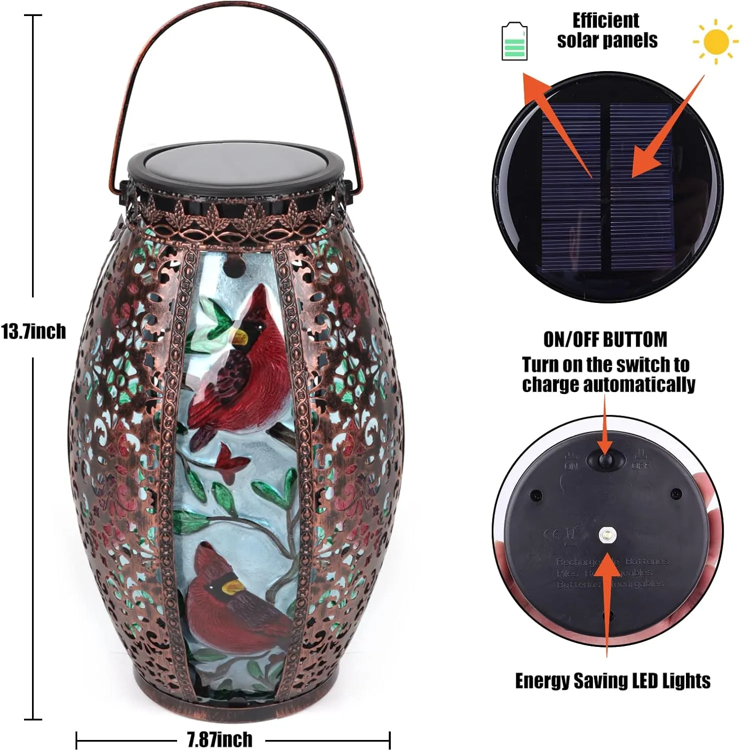 Outdoor Solar Lantern-Waterproof Hummingbird Hanging Metal Decorative Lights for Patio Table Garden Pathway Yard with Super Bright Warm White LED, Large Solar Panels, Auto On/Off Sensor