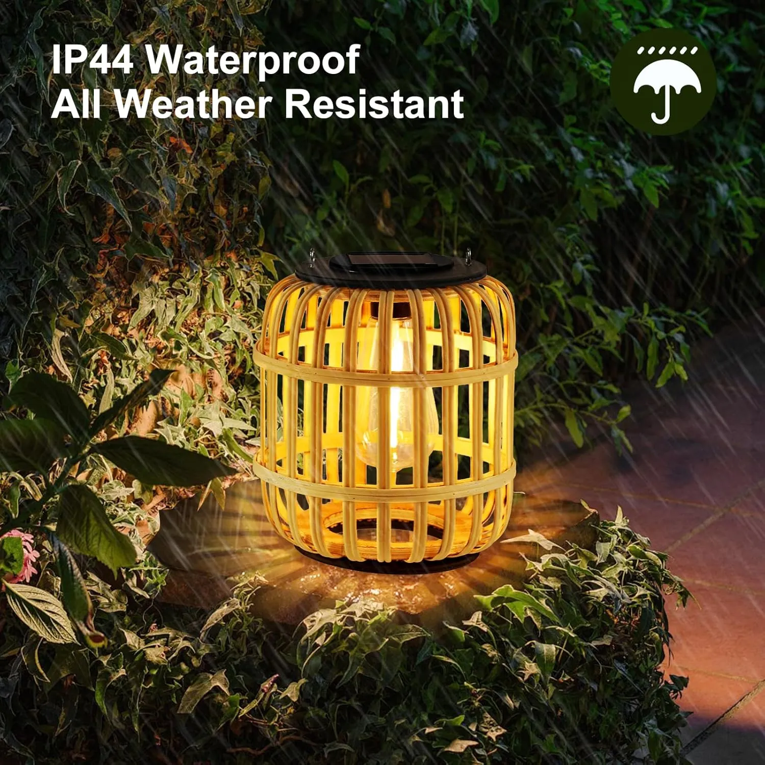 Outdoor Solar Rattan Lantern Hanging Lights with Handle, Waterproof Rattan Solar Lantern, Natural Bamboo LED Decorative Garden Lights for Yard, Patio, Wedding, Home Decoration