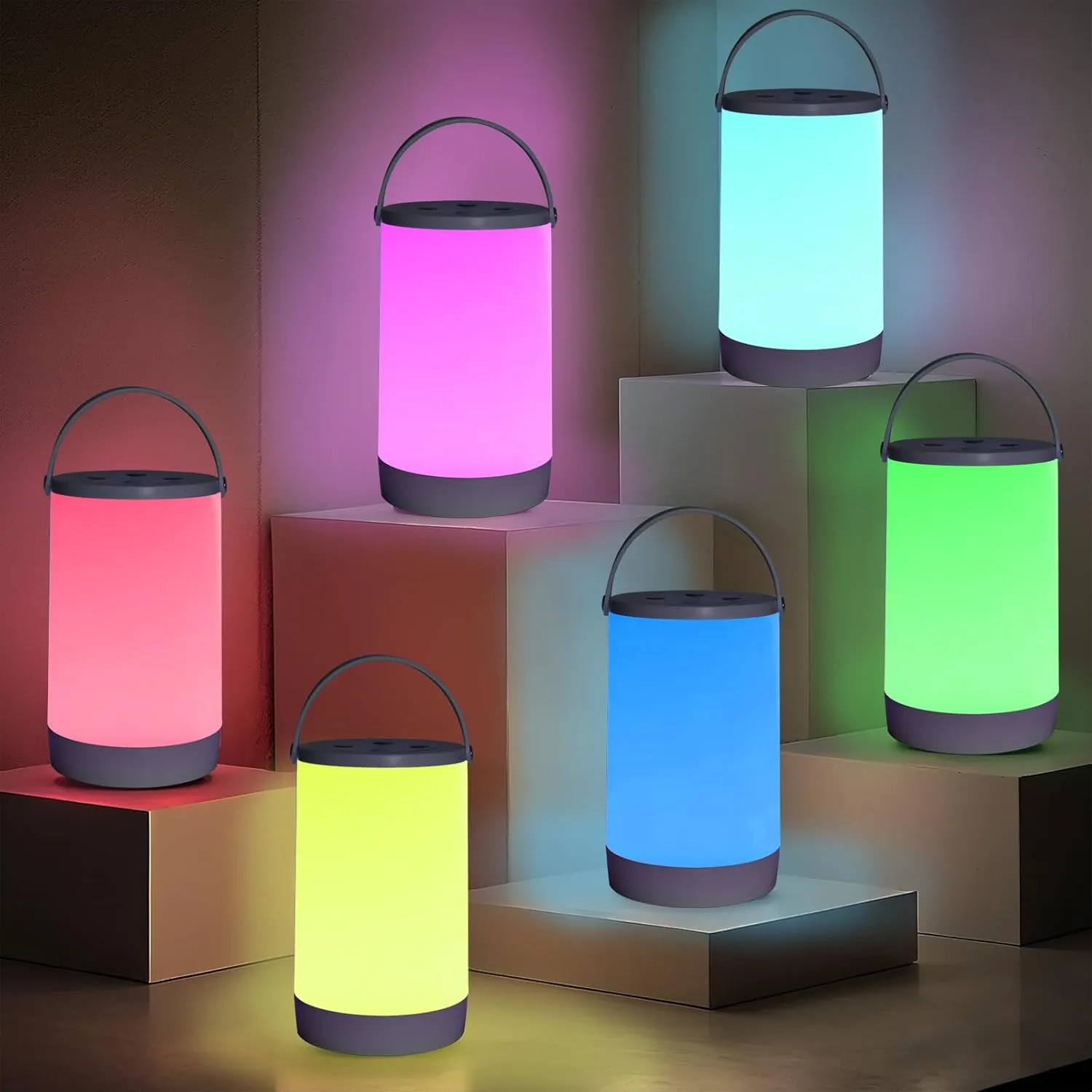 Outdoor Waterproof Hanging Table Lantern, RGB Rechargeable Hanging Lamps Camping Lights, Shower Waterproof RGB Colorchanging Lanterns Dimmable Soft Warm Night Light for Lawn, Pool, Garden, Bar