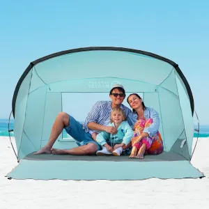 OutdoorMaster Beach Tent for 3-4 Person - Easy Setup and Portable Beach Shade Sun Shelter Canopy with UPF 50  UV Protection Removable Skylight Family Size-Light Green