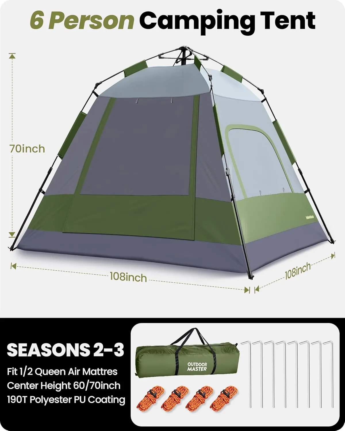 OutdoorMaster Camping Tents, 4/6 Person Camping Tent with Blackout Shelter Technology, Easy Setup in 60 Seconds, Weatherproof Pop Up Tent with Top Rainfly, Instant Cabin Tent