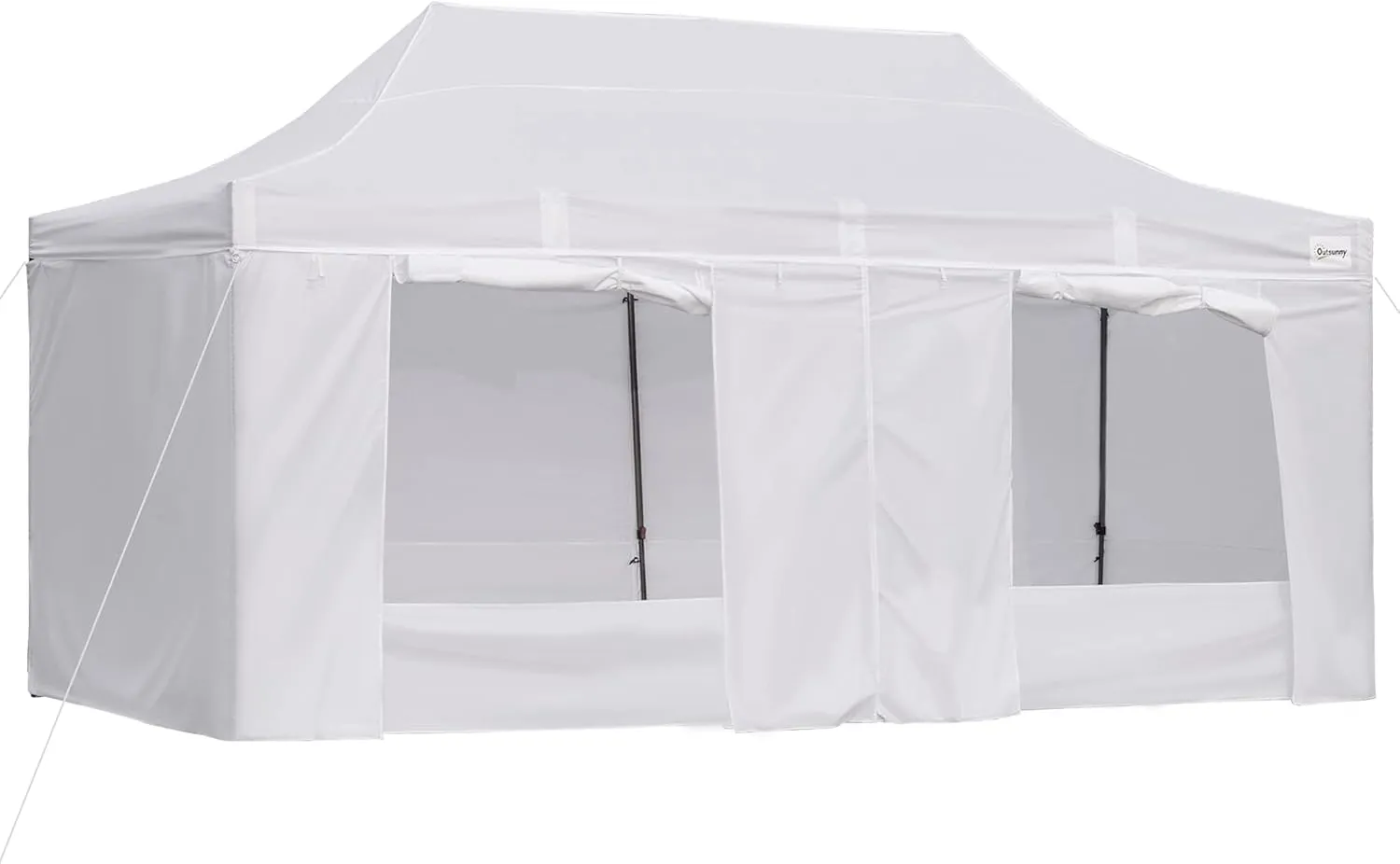 Outsunny 10' x 20' Pop Up Canopy Tent with Sidewalls & Doors, Instant Tents for Parties with Wheeled Carry Bag, Height Adjustable, for Outdoor, Garden, Patio, White