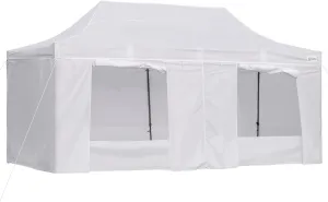 Outsunny 10' x 20' Pop Up Canopy Tent with Sidewalls & Doors, Instant Tents for Parties with Wheeled Carry Bag, Height Adjustable, for Outdoor, Garden, Patio, White