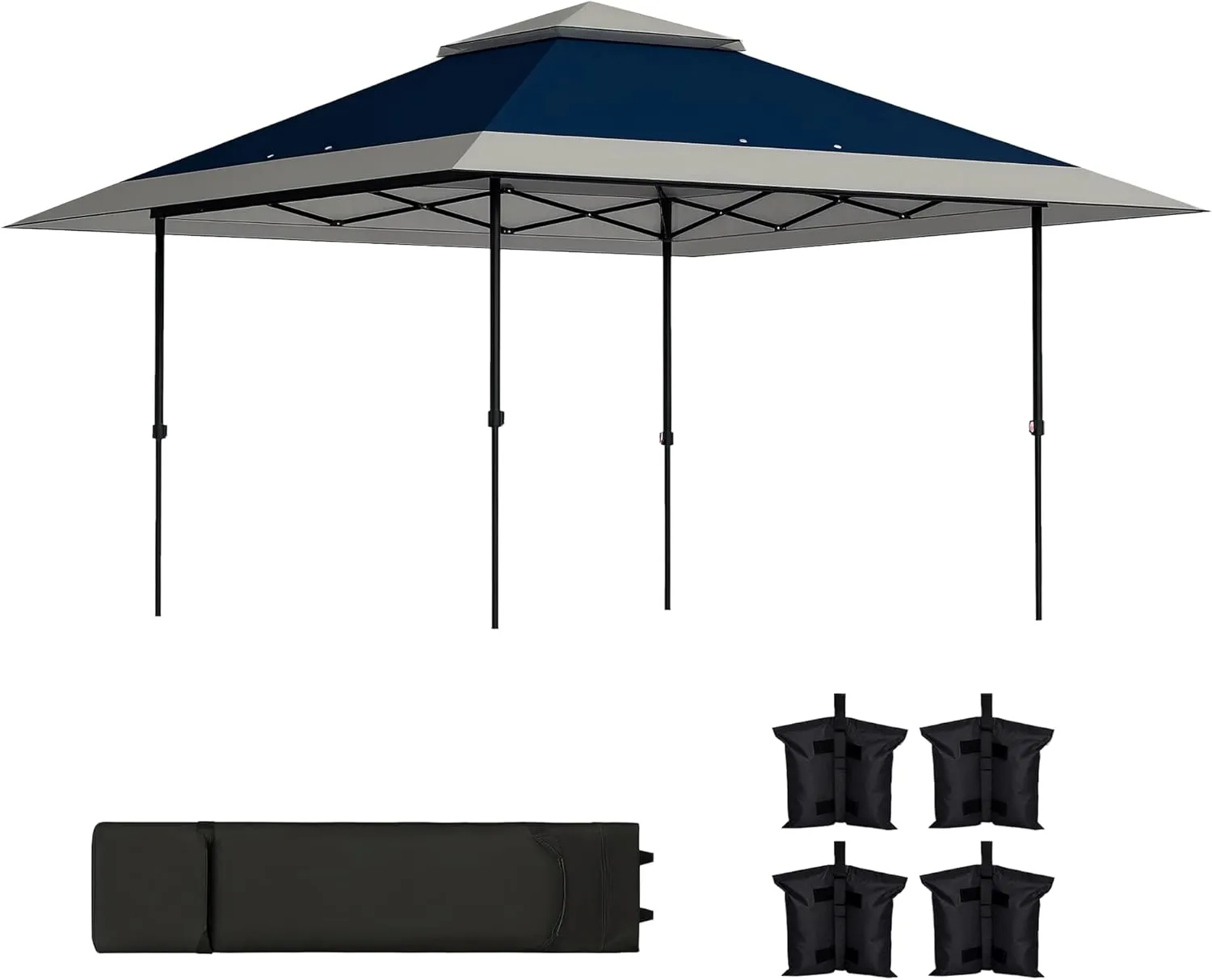 Outsunny 13' x 13' Pop Up Canopy Tent, UPF50  Instant Sun Shelter, Tents for Parties, Height Adjustable, with Wheeled Carry Bag and 4 Sand Bags for Outdoor, Garden, Patio, Navy Blue