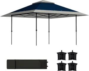 Outsunny 13' x 13' Pop Up Canopy Tent, UPF50  Instant Sun Shelter, Tents for Parties, Height Adjustable, with Wheeled Carry Bag and 4 Sand Bags for Outdoor, Garden, Patio, Navy Blue