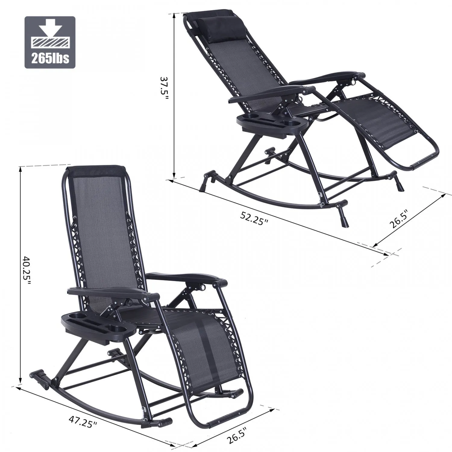 Outsunny 2 In 2 Adjustable Lounge Chair Black