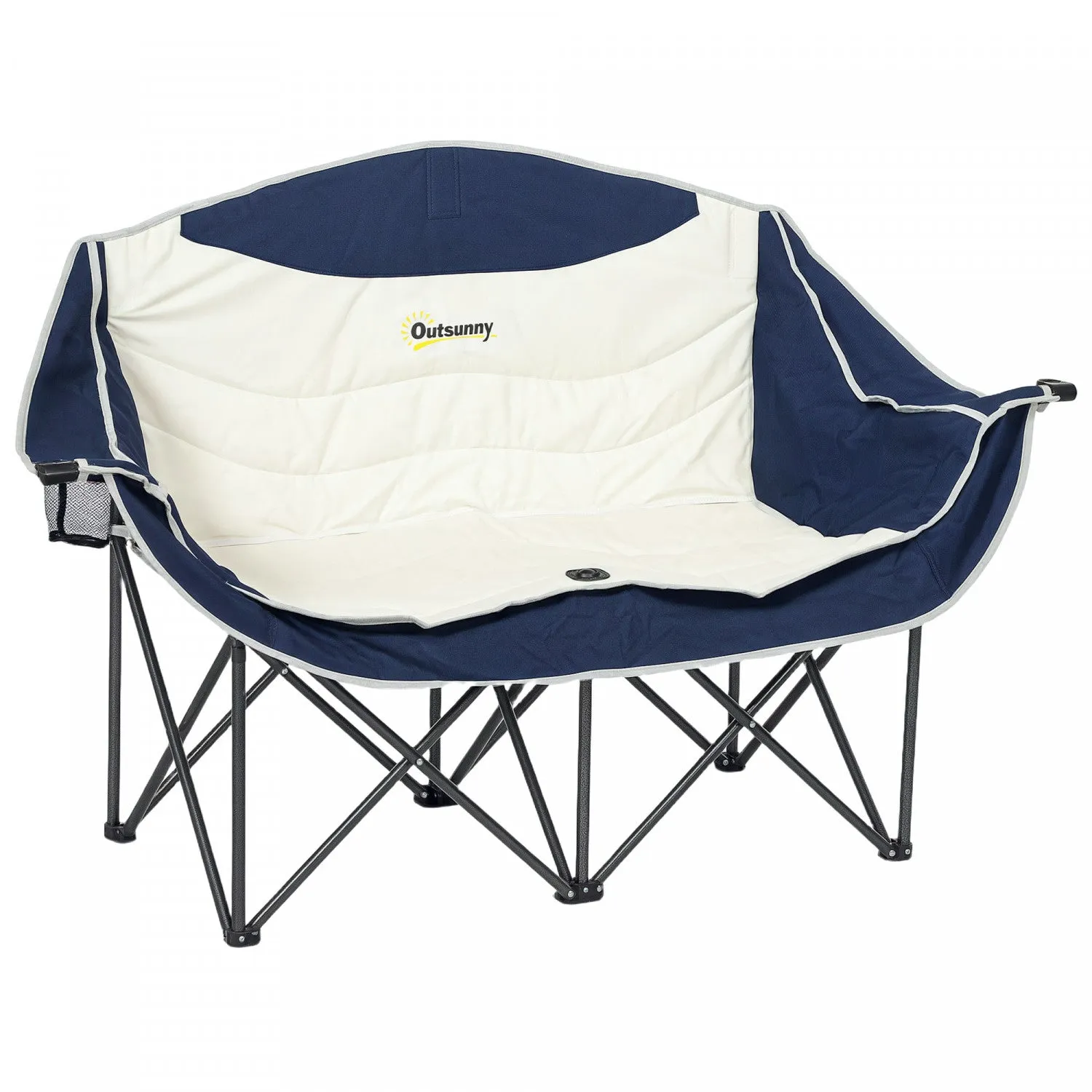 Outsunny Double Camping Chair, Padded Camp Chair W/ Cup Holders, Navy Blue