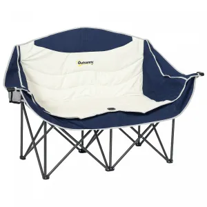 Outsunny Double Camping Chair, Padded Camp Chair W/ Cup Holders, Navy Blue
