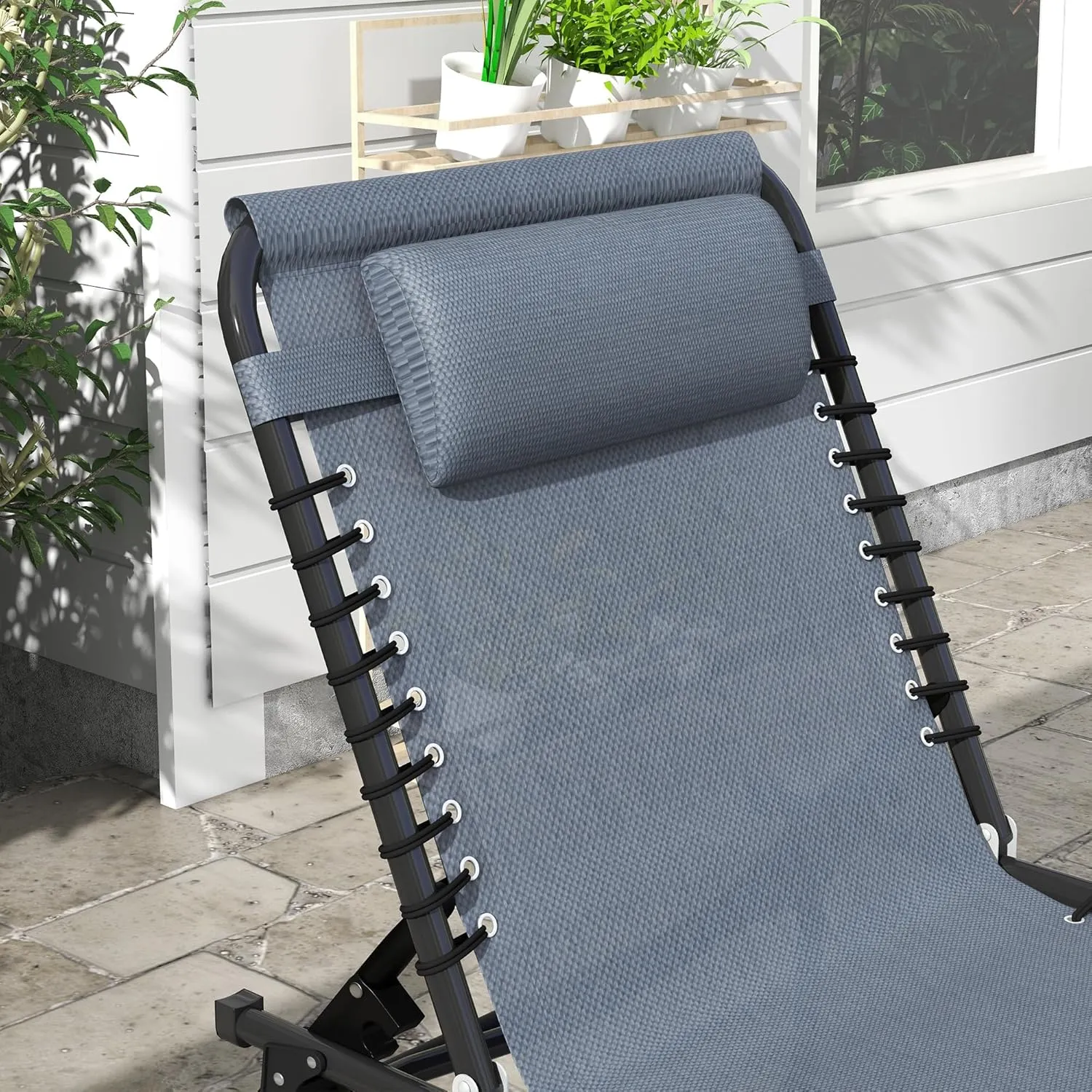 Outsunny Folding Chaise Lounge Chair Set of 2, Patio Sun Tanning Chair, Outdoor Chaise Lounger with 4-Position Reclining Back, Breathable Mesh Seat for Beach, Poolside, Gray
