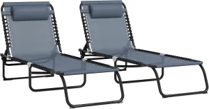 Outsunny Folding Chaise Lounge Chair Set of 2, Patio Sun Tanning Chair, Outdoor Chaise Lounger with 4-Position Reclining Back, Breathable Mesh Seat for Beach, Poolside, Gray