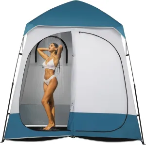 Outvita Oversize 2 Rooms Shower Tent, 7.5 FT Outdoor Pop up Changing Room, Instant Extra Wide Privacy Shelter for Camping Dressing Toilet Bathroom with Carry Bag, Blue & White