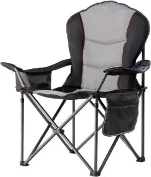 Oversized Camping Chair Heavy Duty 500LB Capacity - Folding Outdoor Chair with Cooler Bag, Cup Holder & Waterproof Phone Case, Portable for Camping/Hiking/Beach (Black & Light Gray)