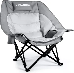 Oversized Camping Chair, Padded Folding Portable Camping Chair for Adults with 3 Levels Adjustable for Back, Outdoor Lawn Chairs with Side Mesh Pocket & Cup Holder, up to 500lbs, Grey